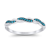 Half Eternity Infinity Twisted Band Rings Simulated Turquoise CZ 925 Sterling Silver