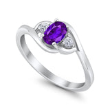 Oval Wedding Ring Simulated Amethyst CZ 925 Sterling Silver