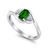 Oval Wedding Ring Simulated Green Emerald CZ 925 Sterling Silver