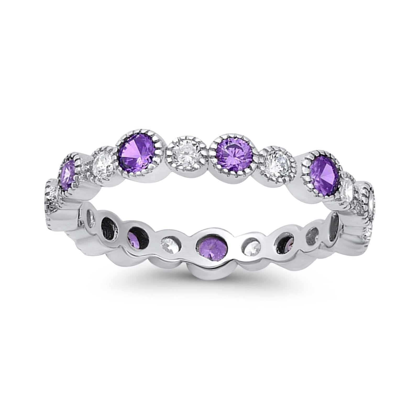 Full Eternity Wedding Ring Simulated Amethyst CZ 925 Sterling Silver