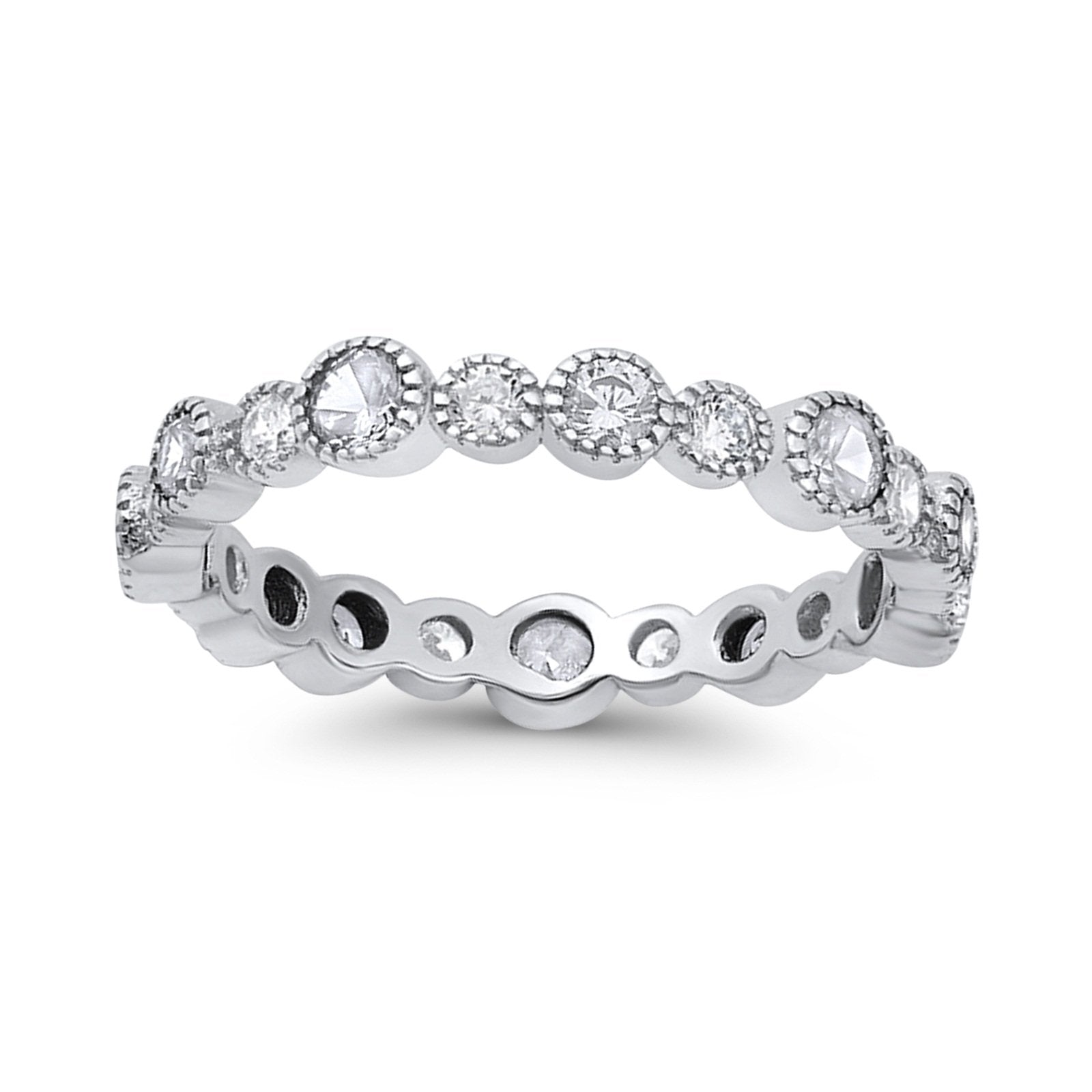 Full Eternity Wedding Ring Simulated Cubic Zirconia 925 Sterling Silver