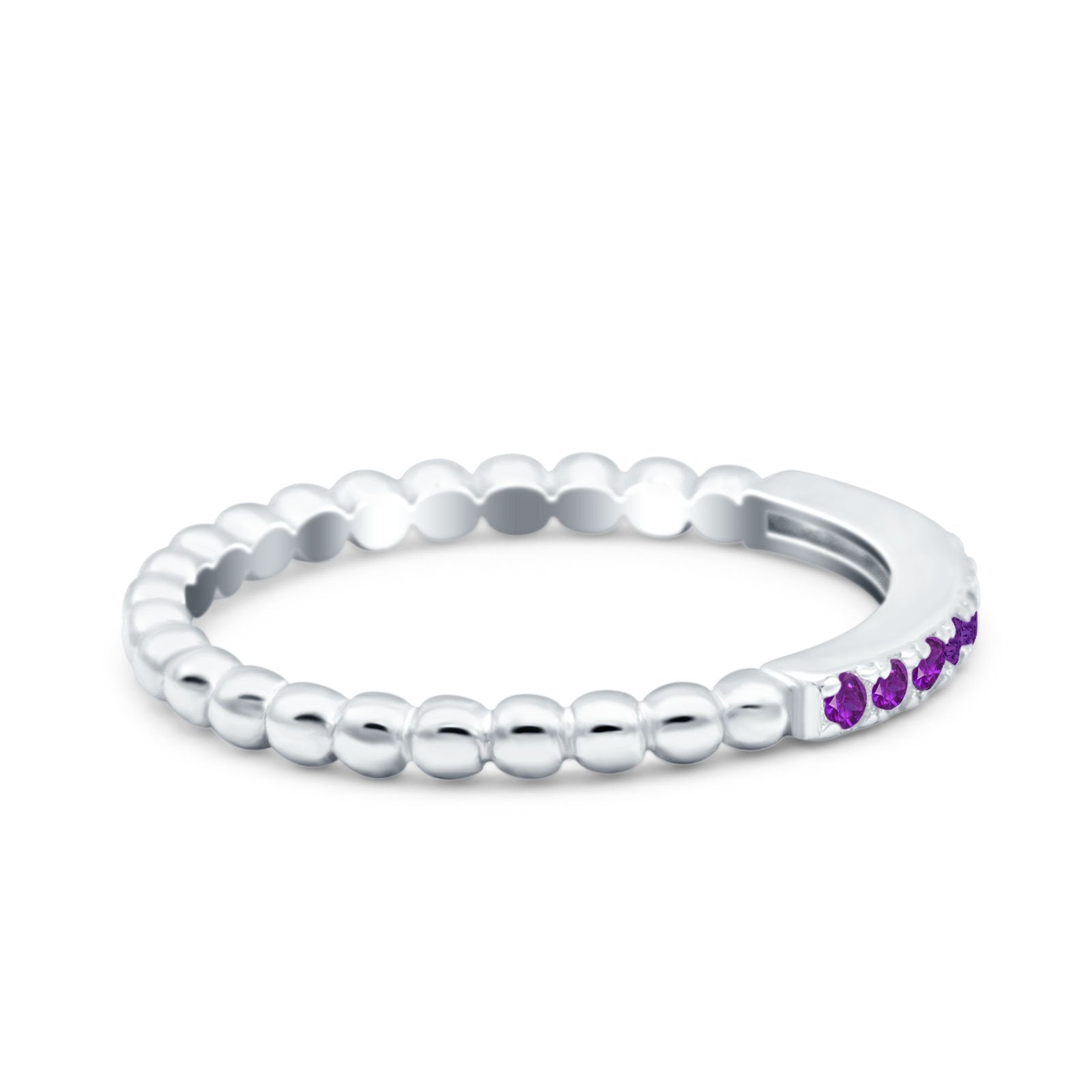 Half Eternity Wedding Band Ring Round Simulated Amethyst CZ 925 Sterling Silver