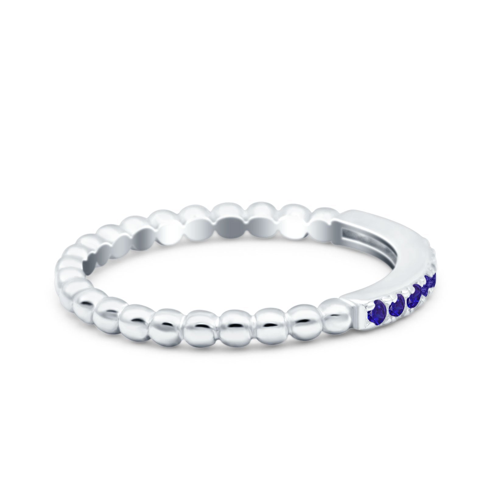 Half Eternity Wedding Band Ring Round Simulated Blue Sapphire CZ 925 Sterling Silver
