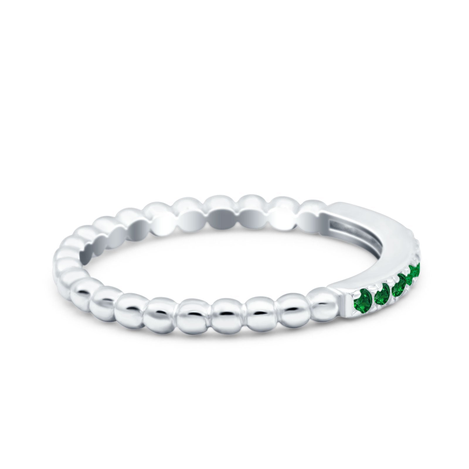 Half Eternity Wedding Band Ring Round Simulated Green Emerald CZ 925 Sterling Silver