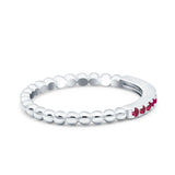 Half Eternity Wedding Band Ring Round Simulated Pink Ruby CZ 925 Sterling Silver