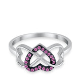 Infinity Heart Promise Eternity Ring Simulated Pink CZ 925 Sterling Silver