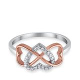 Infinity Heart Promise Eternity Ring Rose Tone Heart Simulated CZ 925 Sterling Silver