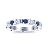 Full Eternity Stackable Ring Wedding Band Round Simulated Blue Sapphire CZ 925 Sterling Silver (3mm)