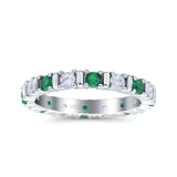 Full Eternity Stackable Ring Wedding Band Round Simulated Green Emerald CZ 925 Sterling Silver (3mm)