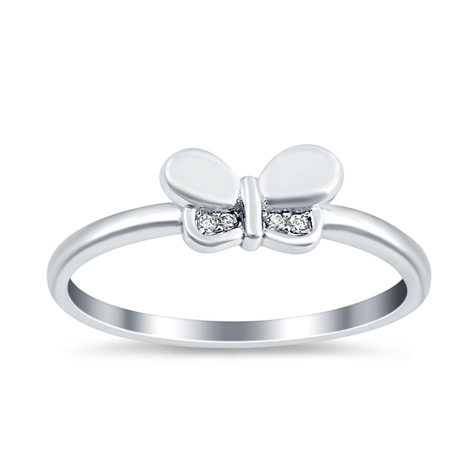 Butterfly Ring Round Shape Simulated Cubic Zirconia 925 Sterling Silver