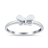 Butterfly Ring Round Shape Simulated Cubic Zirconia 925 Sterling Silver