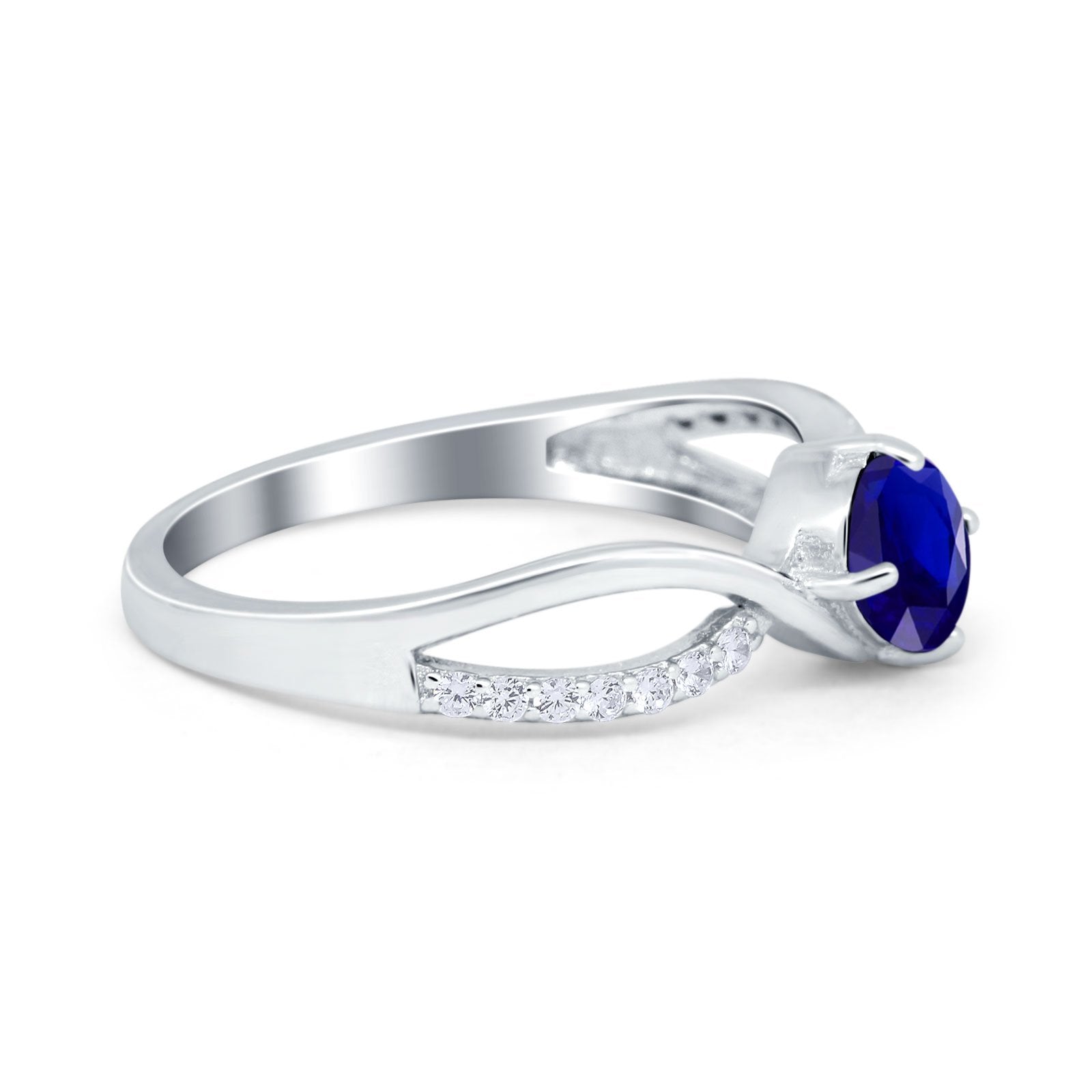 Oval Engagement Ring Simulated Blue Sapphire CZ 925 Sterling Silver