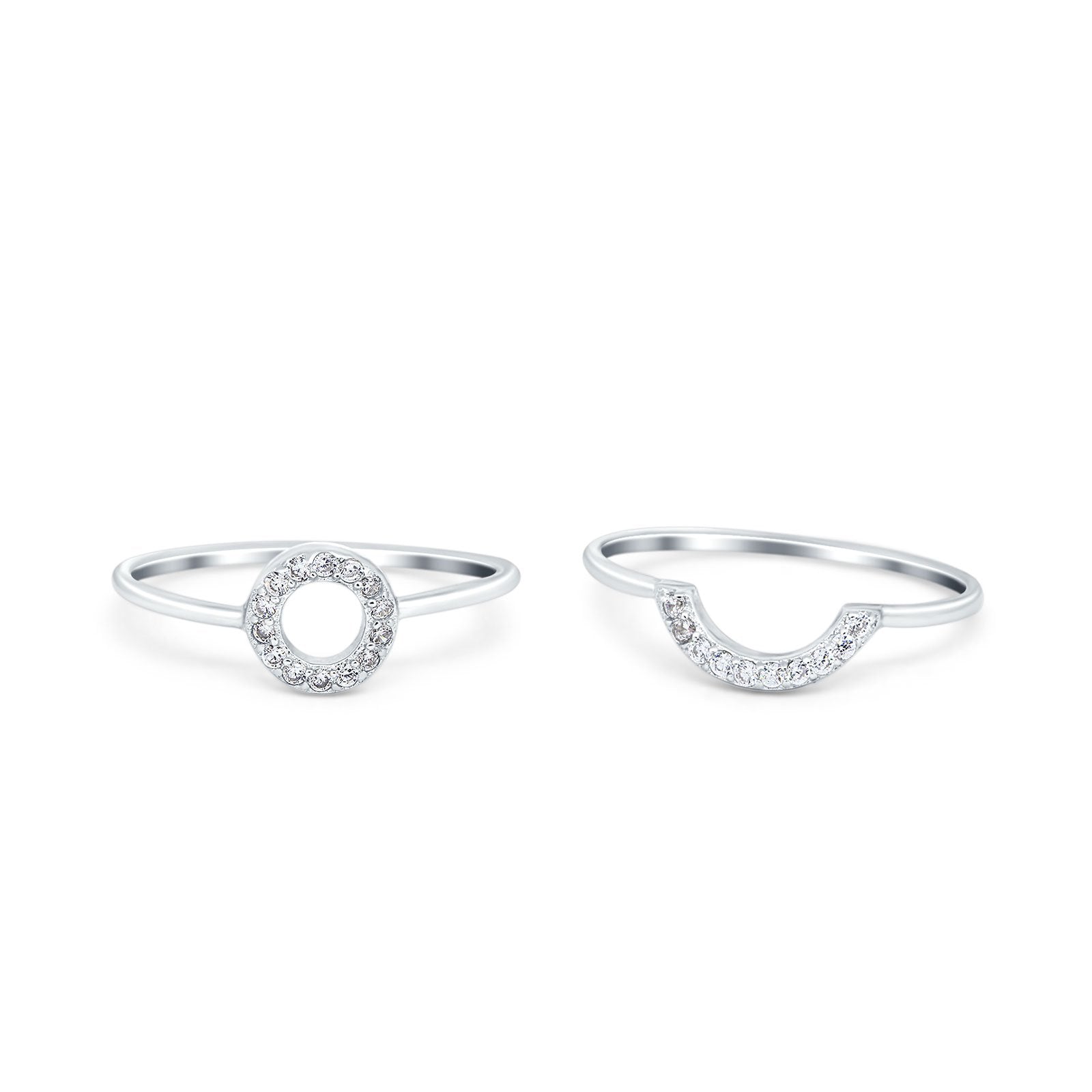 O Ring Band Set Open Circle Piece Round Simulated Cubic Zirconia 925 Sterling Silver