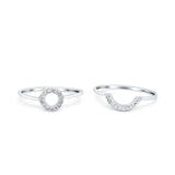 O Ring Band Set Open Circle Piece Round Simulated Cubic Zirconia 925 Sterling Silver