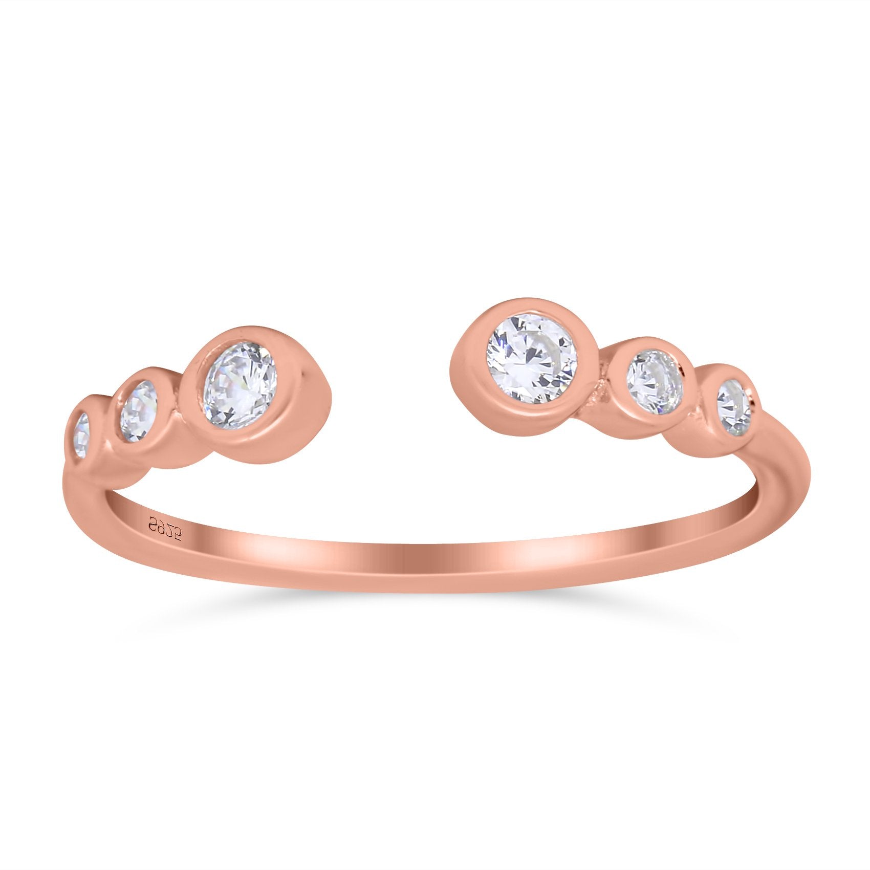 Half Eternity Ring Band Bezel Round Rose Tone, Simulated Cubic Zirconia 925 Sterling Silver (4mm)