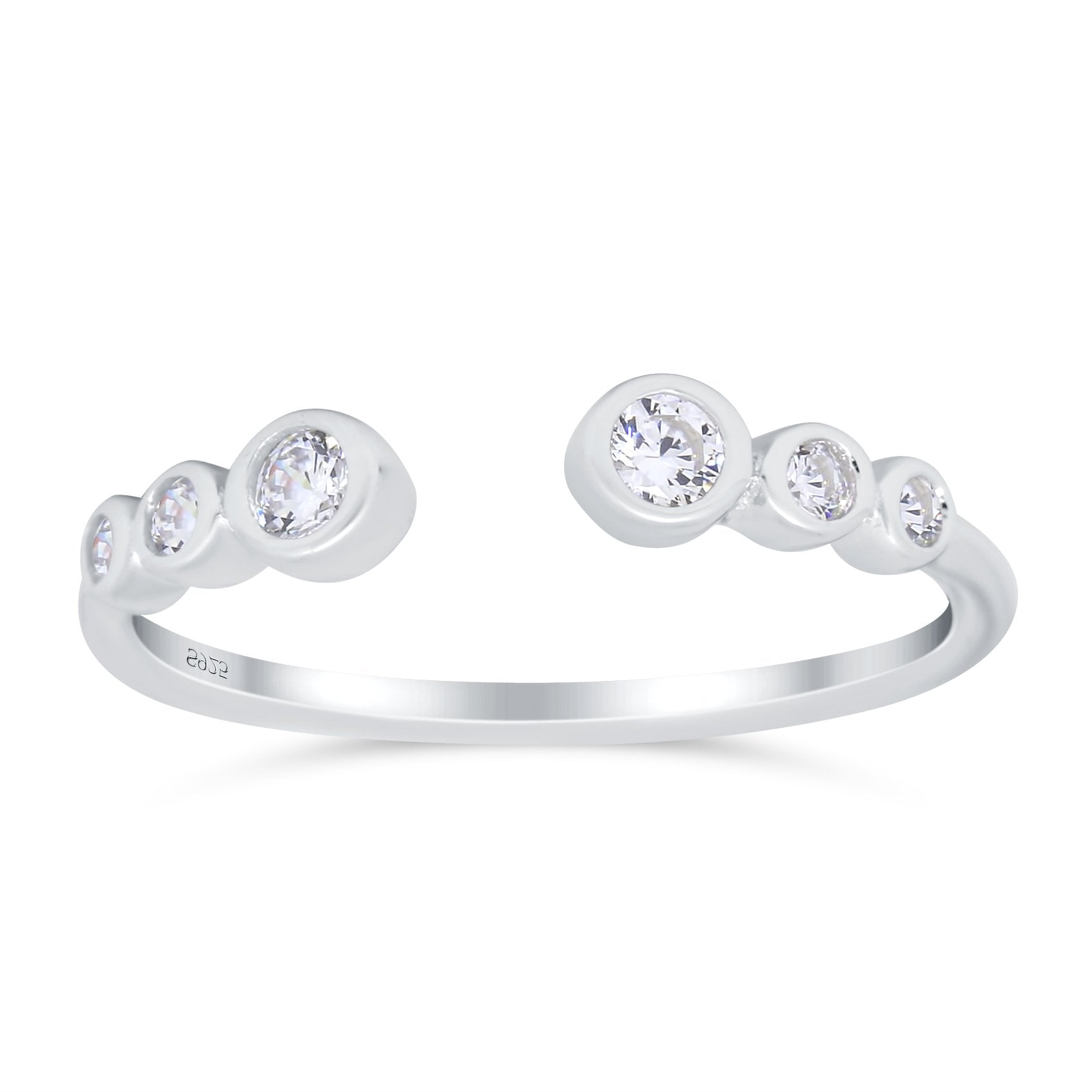 Half Eternity Ring Band Bezel Round Simulated Cubic Zirconia 925 Sterling Silver (4mm)