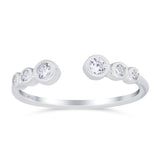 Half Eternity Ring Band Bezel Round Simulated Cubic Zirconia 925 Sterling Silver (4mm)