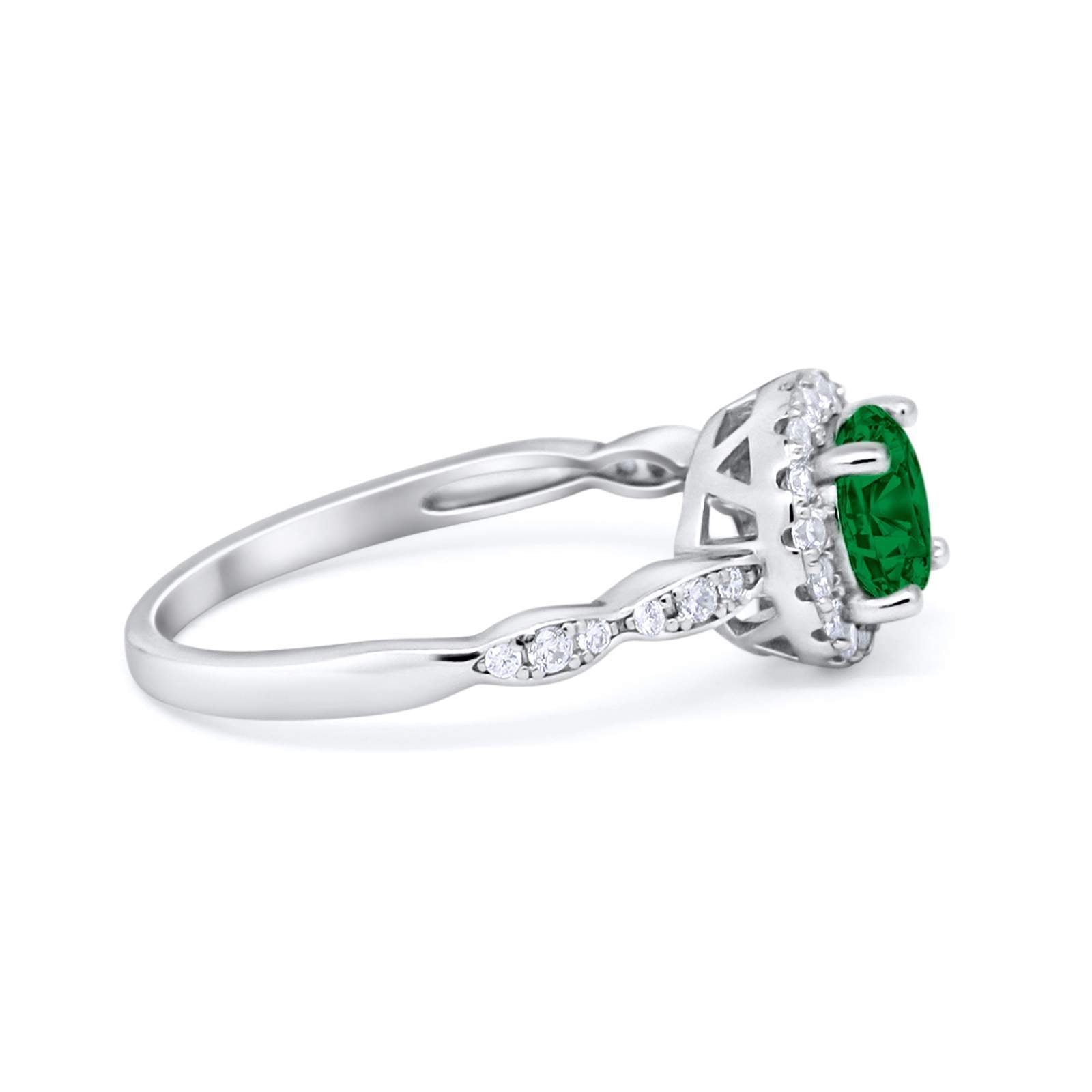 Art Deco Design Engagement Ring Simulated Green Emerald CZ 925 Sterling Silver