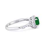 Art Deco Design Engagement Ring Simulated Green Emerald CZ 925 Sterling Silver