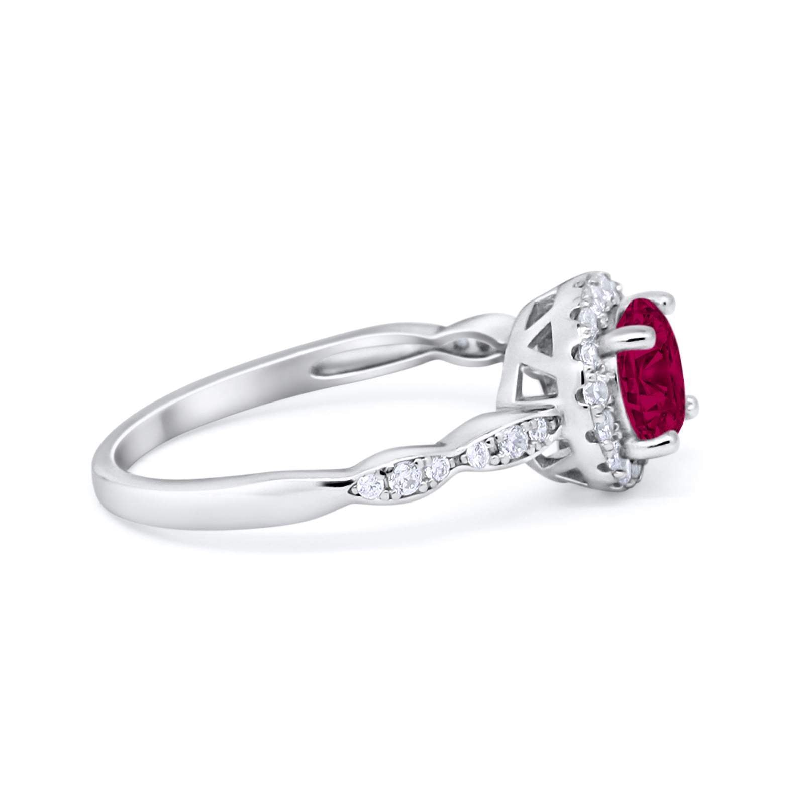 Art Deco Design Engagement Ring Simulated Ruby CZ 925 Sterling Silver