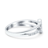 Moon Star Ring Round Simulated Cubic Zirconia Split Shank 925 Sterling Silver