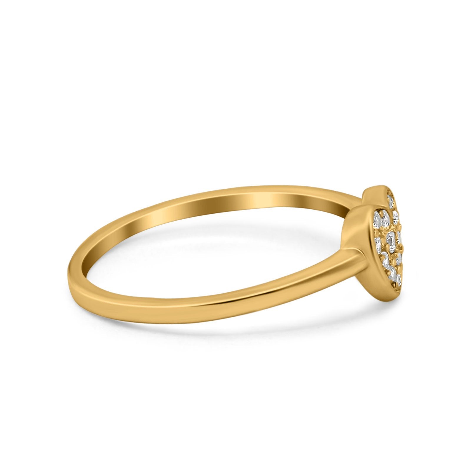 Heart Promise Ring Pave Round Yellow Tone, Simulated Cubic Zirconia 925 Sterling Silver