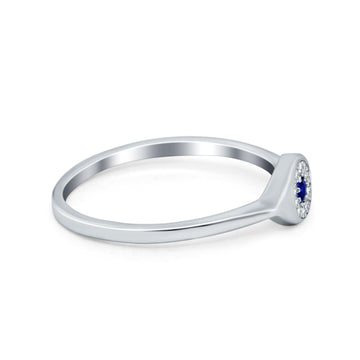 Evil Eye Ring Round Simulated Blue Sapphire Cubic Zirconia 925 Sterling Silver