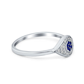 Evil Eye Ring Pave Simulated Blue Sapphire Cubic Zirconia 925 Sterling Silver