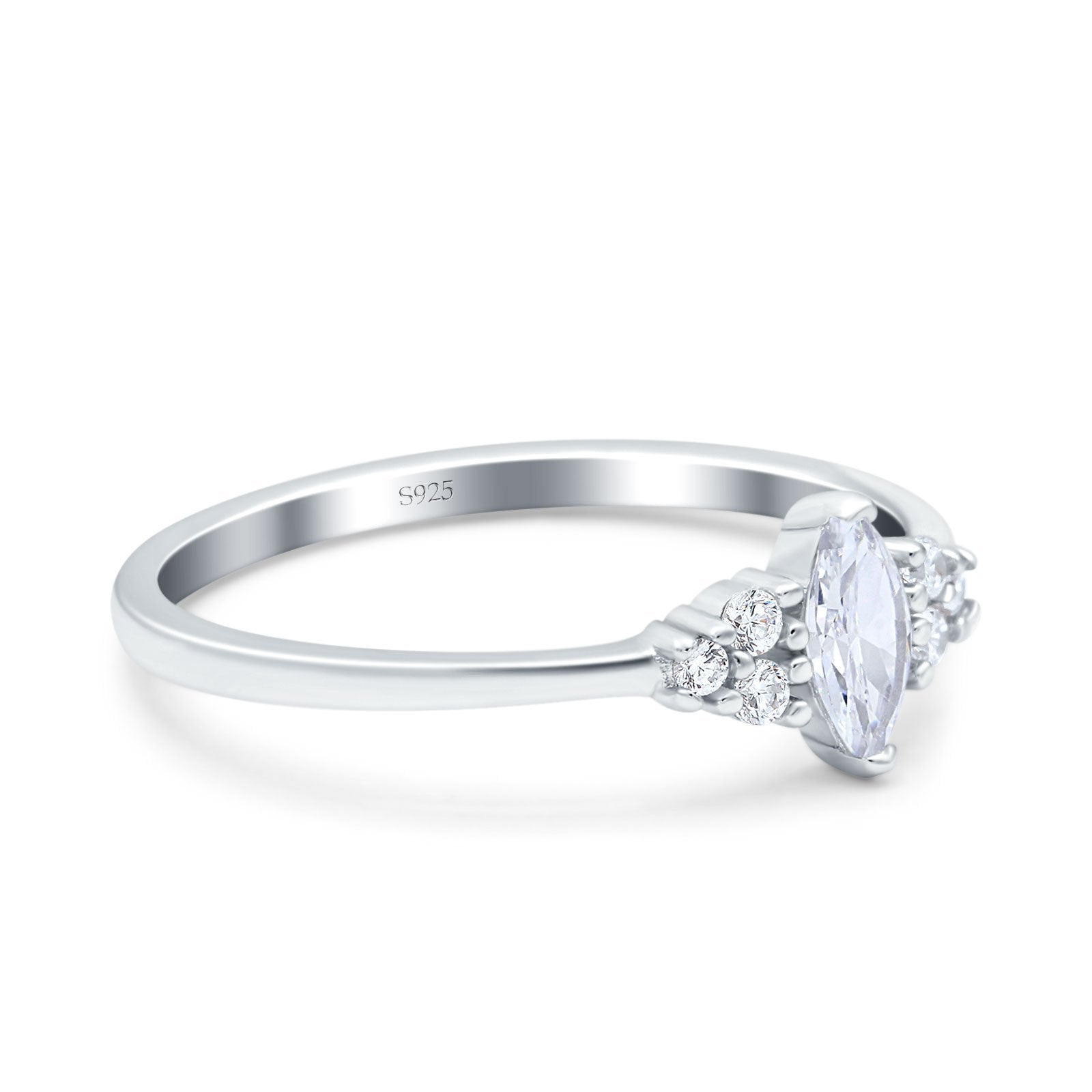 Marquise Art Deco Engagement Ring 3 Stone Simulated Cubic Zirconia 925 Sterling Silver