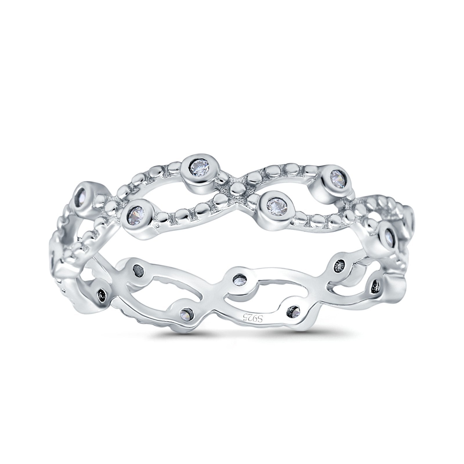 Eternity Band Wedding Ring Round Simulated Cubic Zirconia 925 Sterling Silver (4mm)