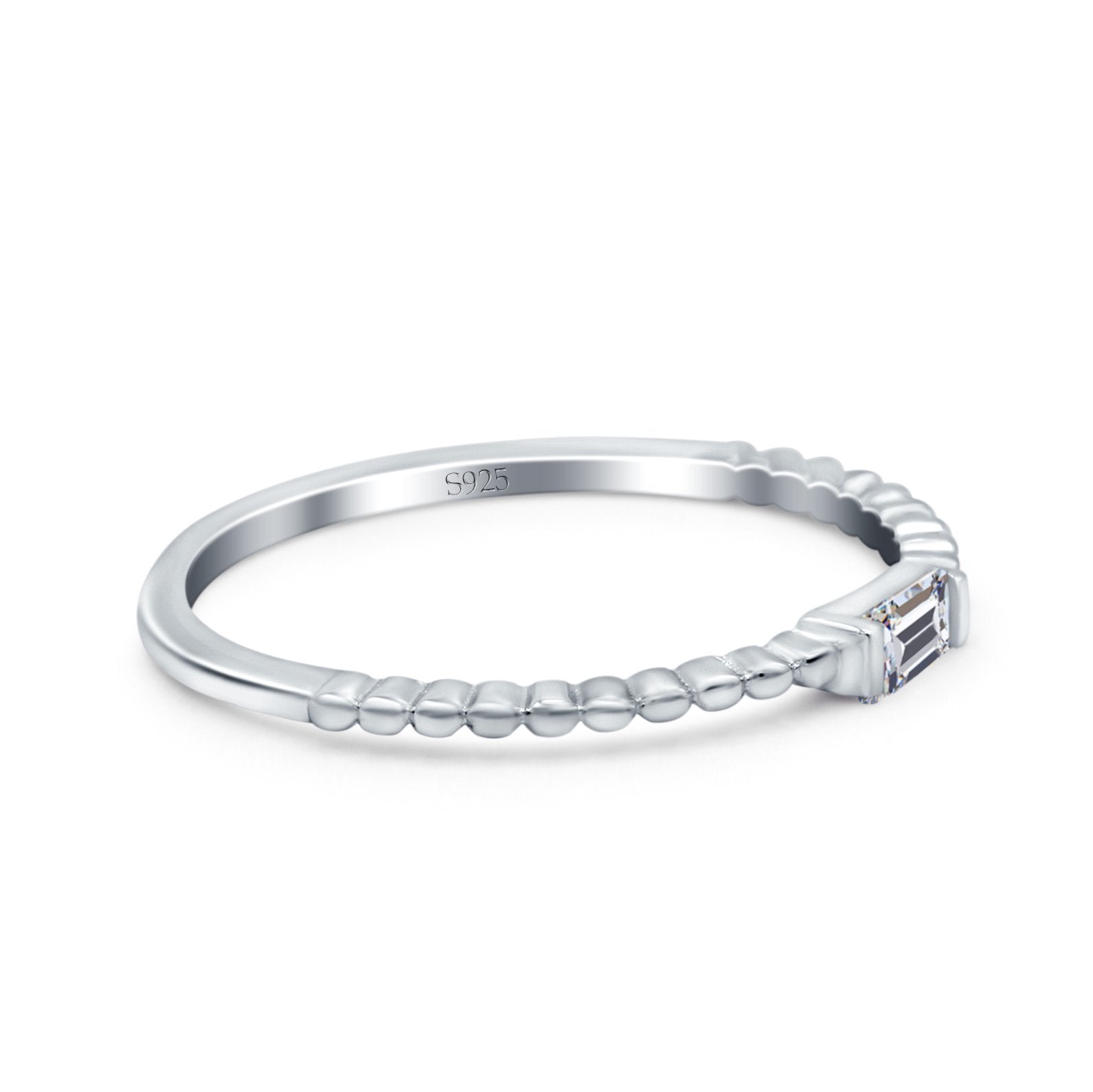 Simple Baguette Shape Wedding Ring Simulated Cubic Zirconia 925 Sterling Silver