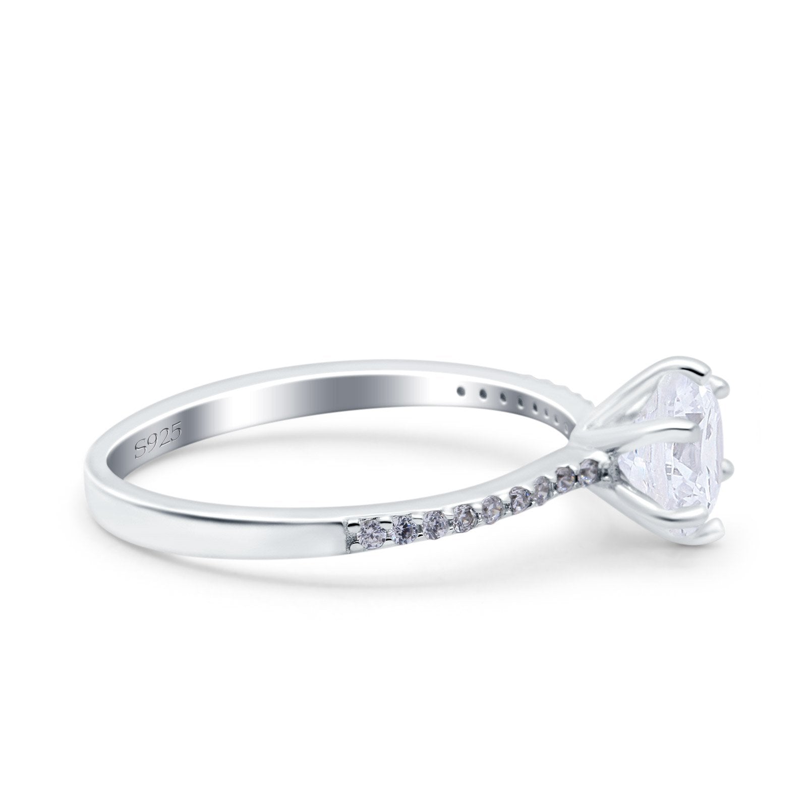 Art Deco Wedding Bridal Ring Round Simulated Cubic Zirconia 925 Sterling Silver