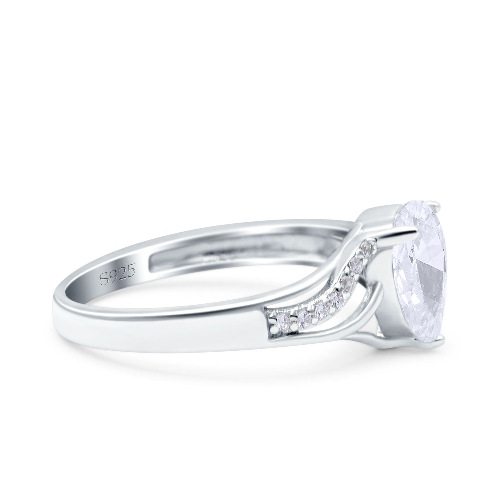 Teardrop Art Deco Pear Wedding Ring Simulated Cubic Zirconia 925 Sterling Silver