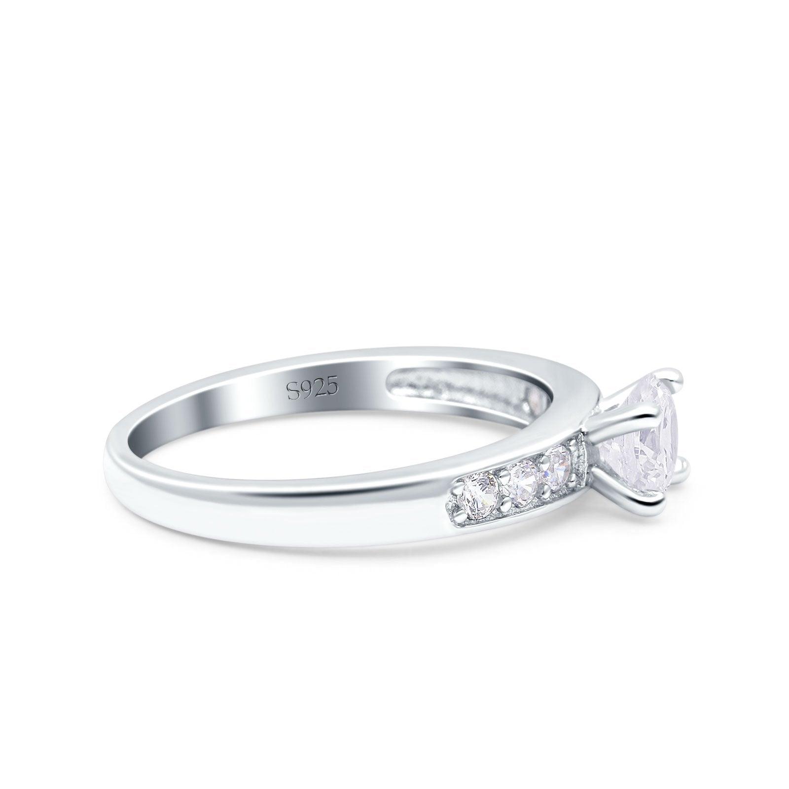 Art Deco Wedding Ring Round Simulated Cubic Zirconia 925 Sterling Silver
