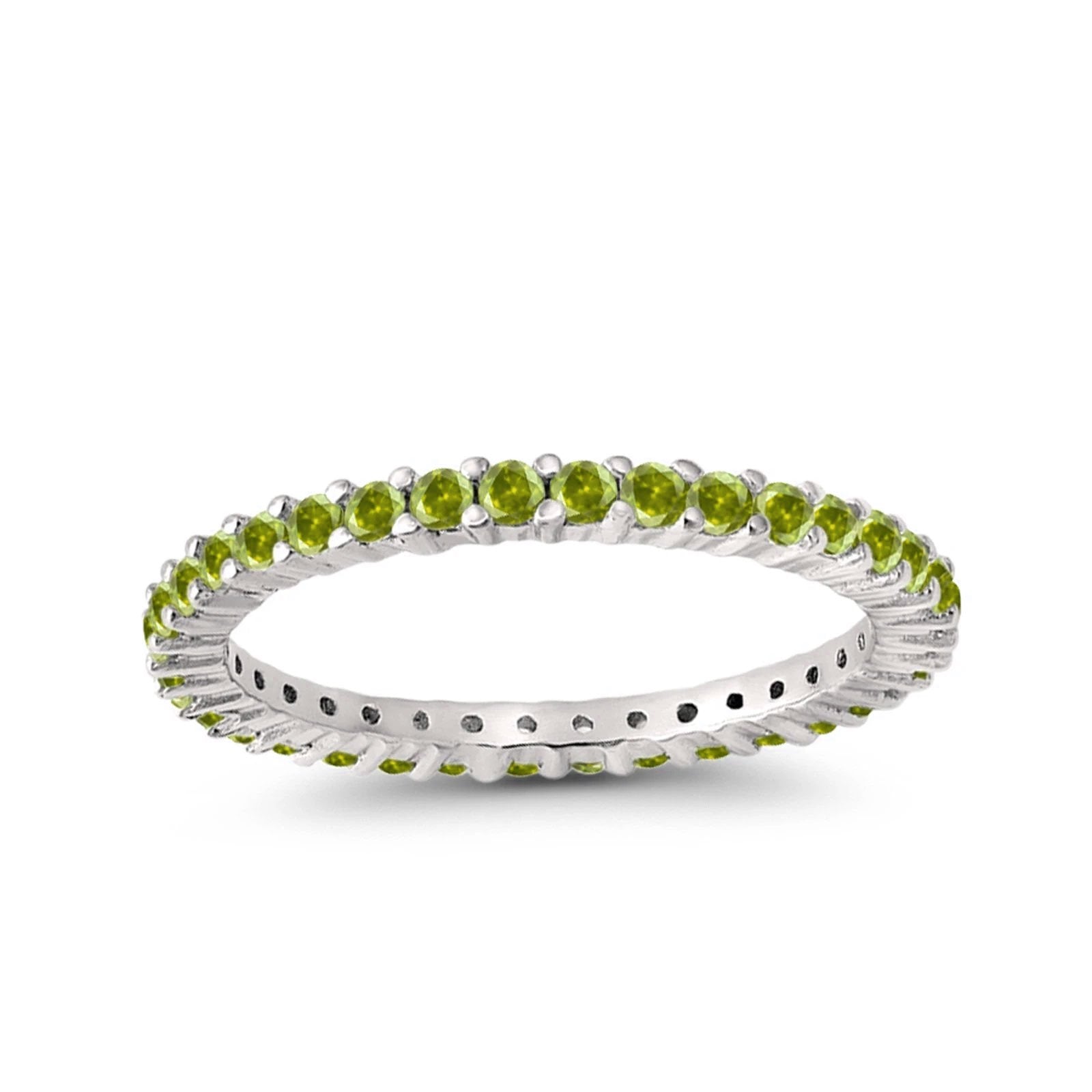 Full Eternity Wedding Round Simulated Peridot CZ Ring 925 Sterling Silver