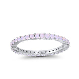 Full Eternity Wedding Round Lab Created White Pinkish Opal Ring 925 Sterling Silver