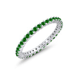 Full Eternity Wedding Band Round Simulated Green Emerald CZ Ring 925 Sterling Silver