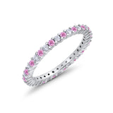 Full Eternity Wedding Band Round Simulated Pink Cubic Zirconia Ring 925 Sterling Silver