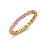 Full Eternity Wedding Band Round Yellow Tone, Simulated Pink CZ Ring 925 Sterling Silver