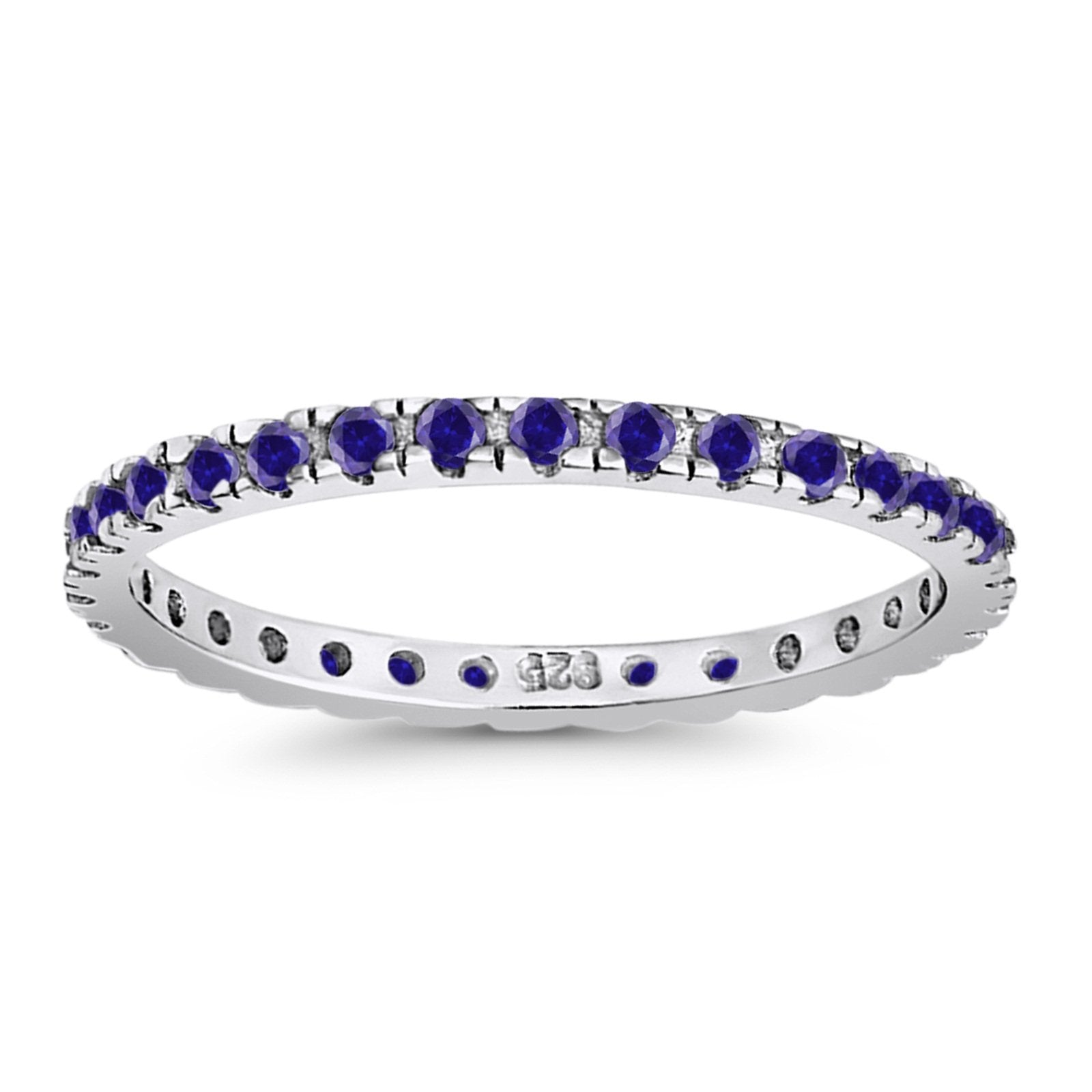 Stackable Ring Round Eternity Simulated Blue Sapphire CZ 925 Sterling Silver