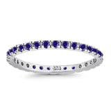 Stackable Ring Round Eternity Simulated Blue Sapphire CZ 925 Sterling Silver