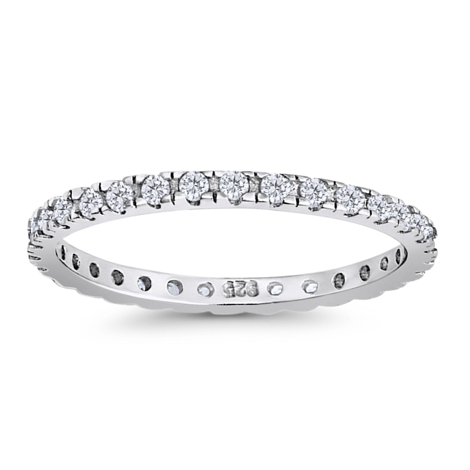 Stackable Ring Round Eternity Simulated Cubic Zirconia 925 Sterling Silver