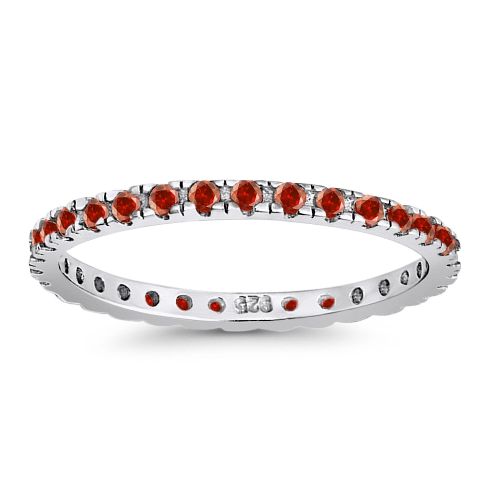 Stackable Ring Round Eternity Simulated Garnet CZ 925 Sterling Silver