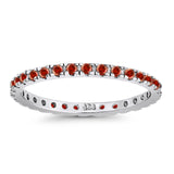 Stackable Ring Round Eternity Simulated Garnet CZ 925 Sterling Silver
