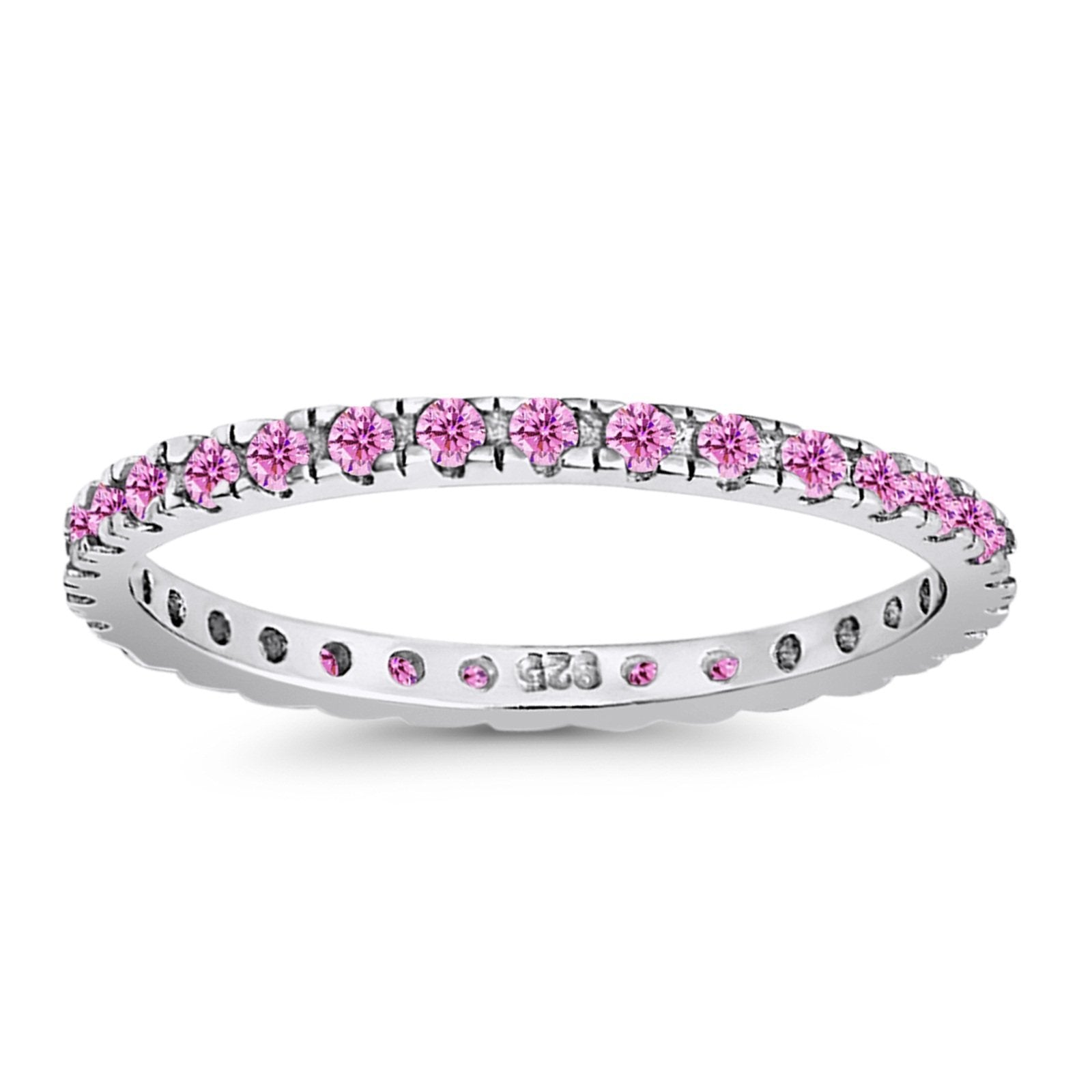 Stackable Ring Round Eternity Simulated Pink CZ 925 Sterling Silver