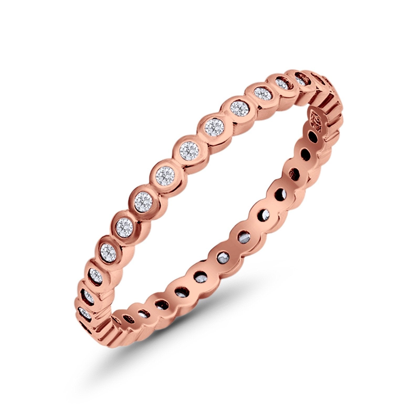 Full Eternity Stackable Wedding Ring Rose Tone, Simulated Cubic Zirconia 925 Sterling Silver