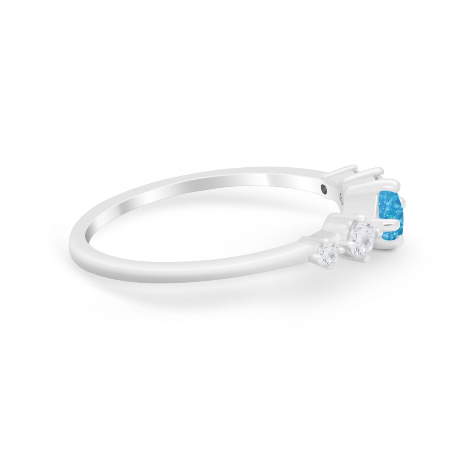 Petite Dainty Fashion Ring Round Lab Created Blue Opal 925 Sterling Silver