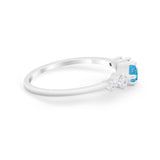 Petite Dainty Fashion Ring Round Lab Created Blue Opal 925 Sterling Silver