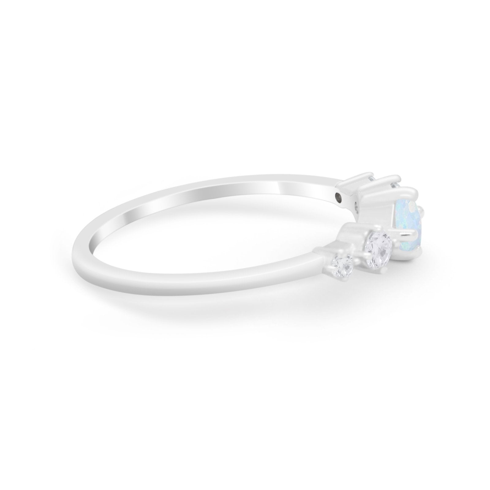 Petite Dainty Fashion Ring Round Lab Created White Opal 925 Sterling Silver