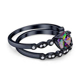 Art Deco Engagement Piece Ring Black Tone, Simulated Rainbow CZ 925 Sterling Silver